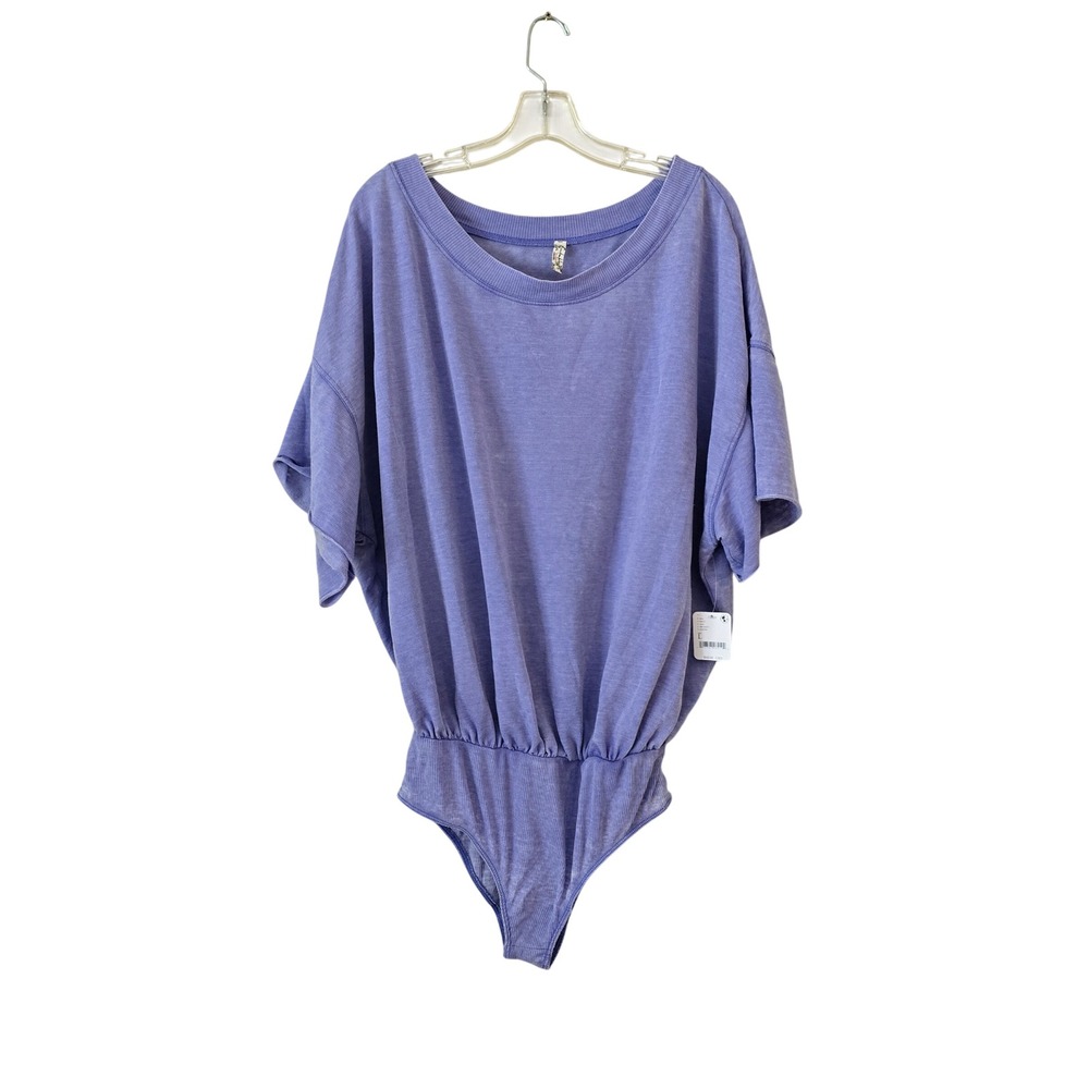 Free People Intimately Purple French Terry Short Sleeve Blouson Bodysuit Large